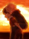  aldnoah.zero brown_hair bruise carrying child green_eyes injury kaizuka_inaho kl multiple_boys piggyback pout short_hair silver_hair slaine_troyard sunset tears younger 