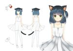  animal_ears bare_shoulders black_hair black_legwear blue_hair cat_ears cat_tail character_sheet concept_art dress gradient_hair green_eyes hair_bobbles hair_ornament hair_ribbon highres kiki_(tsunya) multicolored_hair otoko_no_ko revision ribbon ryoune_yami shoes short_hair short_sidetail simple_background sleeveless smile tail thighhighs utau white_background white_dress 