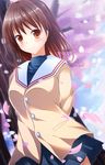  bad_id bad_pixiv_id brown_eyes brown_hair cherry_blossoms clannad furukawa_nagisa highres hikarizaka_private_high_school_uniform ichiki_yuu school_uniform short_hair 