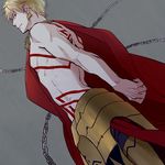  armor blonde_hair cape chain enkidu_(weapon) fate/hollow_ataraxia fate/stay_night fate_(series) gilgamesh kan_t male_focus red_eyes shirtless solo tattoo 