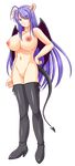  1girl boots breasts character_request demon_girl demon_tail demon_wings doujin3aries horns huge_breasts inma_shourai nipples nude purple_eyes purple_hair pussy solo succubus tail thigh_boots wings 