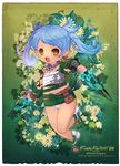  bad_id bad_pixiv_id bandeau belt blue_hair brown_eyes dual_wielding earrings final_fantasy final_fantasy_xiv highres holding jewelry lalafell long_hair midriff miniskirt navel open_mouth panties pointy_ears rr sandals skirt solo sword twintails underwear weapon white_panties 