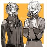  aldnoah.zero bad_id bad_pixiv_id face_mask ichinose777 kaizuka_inaho mask monochrome multiple_boys muzzle pilot_suit slaine_troyard 