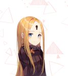  abigail_williams_(fate/grand_order) bangs black_bow black_dress blonde_hair blue_eyes blush bow closed_mouth dress fang fang_out fate/grand_order fate_(series) keyhole long_hair no_hat no_headwear orange_bow parted_bangs polka_dot polka_dot_bow revision simple_background smile solo sugar_(dndi888) upper_body very_long_hair white_background 