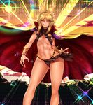  abs adapted_costume blonde_hair bracelet breasts cape come_hither cosplay criss-cross_halter glowing glowing_eyes halter_top halterneck jewelry jojo_no_kimyou_na_bouken kars_(jojo) kars_(jojo)_(cosplay) licking_lips loincloth loincloth_lift looking_at_viewer medium_breasts navel parody pelvic_curtain pointy_hair revealing_clothes sekiyu_(spartan) smile solo toned tongue tongue_out touhou toyosatomimi_no_miko yellow_eyes 