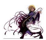  blonde_hair long_hair outstretched_hand purple_eyes shiba_yuuki solo tabard touhou very_long_hair white_background wide_sleeves yakumo_yukari 