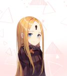  abigail_williams_(fate/grand_order) bangs black_bow black_dress blonde_hair blue_eyes blush bow closed_mouth dress fang fang_out fate/grand_order fate_(series) gradient gradient_background keyhole long_hair no_hat no_headwear orange_bow parted_bangs pink_background polka_dot polka_dot_bow revision smile solo sugar_(dndi888) upper_body very_long_hair white_background 