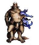  alpha_channel amber_eyes balls chubby claws dragon fur furred_dragon hand_on_hip horn larger_male looking_at_viewer male musclegut muscles neck_tuft nude penis plantigrade pubes size_difference smaller_male somniferous tongue tongue_out tuft uncut 