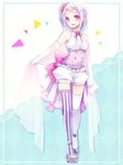  bare_shoulders commentary_request elbow_gloves gloves kuroi_(liar-player) original partial_commentary personification pocketland purple_hair rare_cheesecake red_eyes short_hair solo thighhighs 