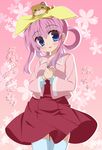  blue_eyes cardigan dress long_hair pink_hair ribbon sansyaku sherlock_shellingford smile solo tantei_opera_milky_holmes thighhighs twintails 