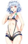  bad_id bad_pixiv_id black_swimsuit braid breasts e.o. hand_on_own_chest highres izayoi_sakuya maid maid_headdress medium_breasts navel open_mouth red_eyes silver_hair smile solo swimsuit touhou twin_braids underboob 