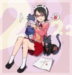  1girl animalization black_hair cat cat_ears glasses naruto skirt solo uchiha_itachi uchiha_sarada uchiha_sasuke 
