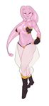  1girl ahoge ankle_boots black_sclera boots breasts dragon_ball dragon_ball_xenoverse dragonball_z female female_majin full_body harem_pants highres impossible_clothes john_doe large_breasts long_hair majin_(race) majin_buu pants pink_hair pink_skin see-through sideboob sketch solo 