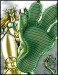  2004 anthro armor asia blonde_hair breasts claws clothed clothing dragon ear_piercing english_text feet female foot_focus green_scales hair horn long_hair looking_down markie outside piercing scalie smile solo teeth text toe_claws wings 