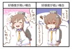  1girl :d ^_^ arms_up bangs brown_eyes brown_hair closed_eyes dress hair_between_eyes kantai_collection long_sleeves open_mouth rinmei sailor_collar sailor_dress short_hair smile solo squiggle translation_request yukikaze_(kantai_collection) 