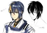  bad_id bad_pixiv_id blue_eyes blue_hair face japanese_clothes male_focus mikazuki_munechika obo partially_colored sketch solo touken_ranbu translation_request upper_body white_background 
