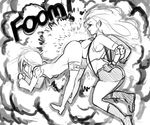  breasts crossover d1975 elbow_gloves elbow_pads explosion fighting final_fantasy final_fantasy_ix final_fantasy_vii fingerless_gloves garnet_til_alexandros_xvii gloves greyscale large_breasts long_hair low-tied_long_hair miniskirt monochrome multiple_girls pencil_skirt shirt short_hair skirt source_request suspender_skirt suspenders tank_top taut_clothes taut_shirt text_focus tifa_lockhart 