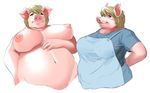 anthro aoino_broome apron belly big_breasts blue_eyes breasts chubby clothed clothing female looking_at_viewer mammal navel nude pig plain_background porcine solo white_background 
