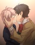  aldnoah.zero brown_hair gloves grey_hair highres kaizuka_inaho kiss male_focus multiple_boys silver_hair slaine_troyard toyo_(s9654431) yaoi 