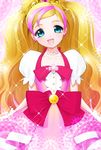  amane_satsuki aqua_eyes blonde_hair bow choker cure_flora earrings gloves go!_princess_precure haruno_haruka jewelry long_hair magical_girl mode_elegant_(go!_princess_precure) multicolored_hair open_mouth pink_bow pink_hair precure puffy_sleeves skirt smile solo streaked_hair two-tone_hair 