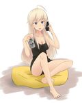  ahoge alcohol bad_id bad_pixiv_id barefoot beer beer_can blonde_hair breasts can cleavage hanna-justina_marseille long_hair medium_breasts sitting solo strike_witches world_witches_series 