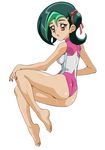  1girl ass barefoot breasts female green_hair mizuki_kotori_(yuu-gi-ou_zexal) solo straw_(yokubou_hiroba) swimsuit yu-gi-oh! yuu-gi-ou_zexal 