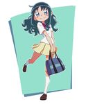  ammonio bag blue_eyes blue_hair blush heartcatch_precure! kurumi_erika long_hair looking_at_viewer myoudou_gakuen_middle_school_uniform precure school_uniform skirt smile socks solo yellow_skirt 