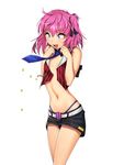  :d aaa bad_id bad_pixiv_id blue_eyes closers flat_chest midriff navel necktie open_clothes open_fly open_mouth open_shirt pink_hair popped_button seulbi_lee shirt short_hair shorts smile solo unzipped wardrobe_malfunction white_background 