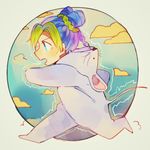  animal_costume bad_id bad_pixiv_id blue_hair braid chibi double_bun green_hair highres jojo_no_kimyou_na_bouken kuujou_jolyne mouse_costume multicolored_hair qin_(7833198) running solo stone_ocean two-tone_hair 