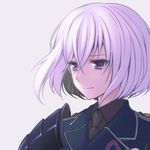  armor honebami_toushirou japanese_armor male_focus military military_uniform necktie purple_eyes shoulder_armor silver_hair smile sode solo touken_ranbu uniform upper_body uzu_hi 