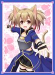  animal_ears breastplate brown_hair cat_ears foreshortening highres red_eyes short_hair silica silica_(sao-alo) sword_art_online tail thighhighs twintails yuntea 