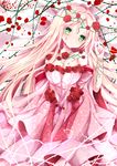  bad_id bad_pixiv_id bare_shoulders blonde_hair blood dress flower green_eyes head_tilt long_hair looking_at_viewer nanase_nao original rose solo very_long_hair 