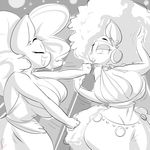  2015 afro anthro anthrofied big_breasts breasts cleavage clothed clothing dancing dress duo ear_piercing earth_pony equine eyes_closed fan_character female flash_candy friendship_is_magic greyscale hair half-closed_eyes horse huge_breasts long_hair mammal monochrome my_little_pony navel piercing pinkie_pie_(mlp) pony sanders 
