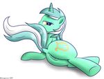  2015 anus bedroom_eyes bluemeganium cutie_mark equine female feral friendship_is_magic fur green_fur green_hair hair half-closed_eyes horn looking_at_viewer lyra_heartstrings_(mlp) mammal my_little_pony plain_background pussy raised_tail solo two_tone_hair unicorn white_background yellow_eyes 