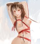  armpits arms_up black_hair breasts character_request long_hair medium_breasts naked_ribbon nipples ribbon sketch solo tetsu_(aurvandil) 