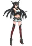  &gt;:) aohashi_ame bare_shoulders black_hair crossed_arms full_body garter_straps groin headgear high_heels image_sample kantai_collection long_hair miniskirt nagato_(kantai_collection) navel pleated_skirt skirt smile solo thighhighs transparent_background twitter_sample v-shaped_eyebrows 