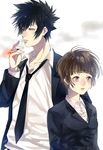  1girl black_hair brown_hair cigarette junka-sakura kougami_shin'ya necktie psycho-pass short_hair tsunemori_akane 