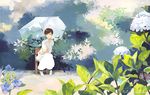  acrylic_paint_(medium) chair flower hydrangea leaf original otonai_chiaki short_hair sitting solo traditional_media transparent transparent_umbrella umbrella 