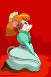  abstract_background an_american_tail blush breasts bridget clothed clothing dress female flower green_eyes grummancat hair kneeling makeup mammal mouse plant ponytail red_hair rodent solo 