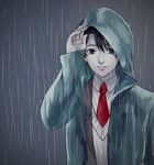  aldnoah.zero brown_hair hood junka-sakura kaizuka_inaho male_focus rain raincoat solo 