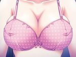  akaza amasaka_miko bow bow_bra bra breasts cleavage close-up collarbone covered_nipples game_cg head_out_of_frame henshin! henshin!!!_~pantsu_ni_natte_kunkun_peropero~ large_breasts lingerie pink_bra polka_dot polka_dot_bra solo underwear upper_body 