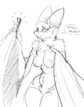  2015 bat breasts brushie_brushie_brushie female guoh looking_at_viewer mammal monochrome nipples nude pointing sketch solo toothbrush 