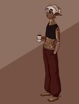  2015 abstract_background clothed clothing coffee cup dragon_age elf fenris_(dragon_age) green_eyes hair half-closed_eyes humanoid male mutisija not_furry pointy_ears solo standing tan_skin tattoo video_games white_hair 