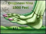  2004 ambiguous_gender barefoot claws dinosaur dragon english_text feet female foot_focus human jewelry mammal markie nina outside reptile scalie size_difference text toe_claws 