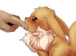  ambiguous_gender blush brown_fur canine dagasi eevee eeveelution feral finger_in_mouth fur human mammal nintendo open_mouth plain_background pok&eacute;mon solo tongue tuft video_games 