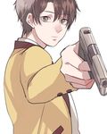 aldnoah.zero brown_eyes brown_hair gun junka-sakura kaizuka_inaho male_focus school_uniform solo weapon 