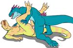  2015 3_toes 4_toes allosaurus anthro areola arm_grab balls blue_scales breasts butt claws cultmastersleet cum cum_in_pussy cum_inside dinosaur duo eyes_closed female hand_on_thigh legs_up lying male male/female metalstorm missionary_position moan nipples nude on_back paws penetration plain_background pussy scratching sex soles spikes striped_tail stripes tan_scales toe_claws toes toned tongue vaginal vaginal_penetration white_background 