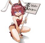  animal_ears bare_legs bare_shoulders blue_eyes blush bunny_ears bunny_girl bunny_tail bunnysuit closers collar fake_animal_ears holding holding_sign lhu_(barappra1) one_knee open_mouth pink_hair seulbi_lee short_hair side_ponytail sign solo sweatdrop tail wrist_cuffs 