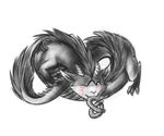  akyri ambiguous_gender blush dragon dragoncat feral horn looking_at_viewer onene plain_background pretzel_(food) purple_eyes ratte smile solo wings 