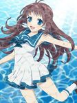  blue_eyes brown_hair dress long_hair mukaido_manaka nagi_no_asukara sailor_dress school_uniform serafuku shelty 